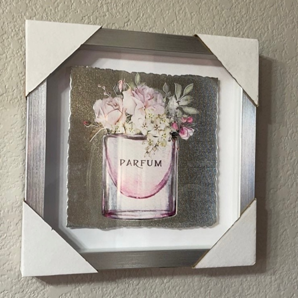 Pink flowers wall decor canvas framed 10x10 NEW